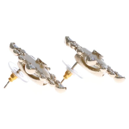 Chanel Coco Mark Rhinestone Earrings White And Gold B19C