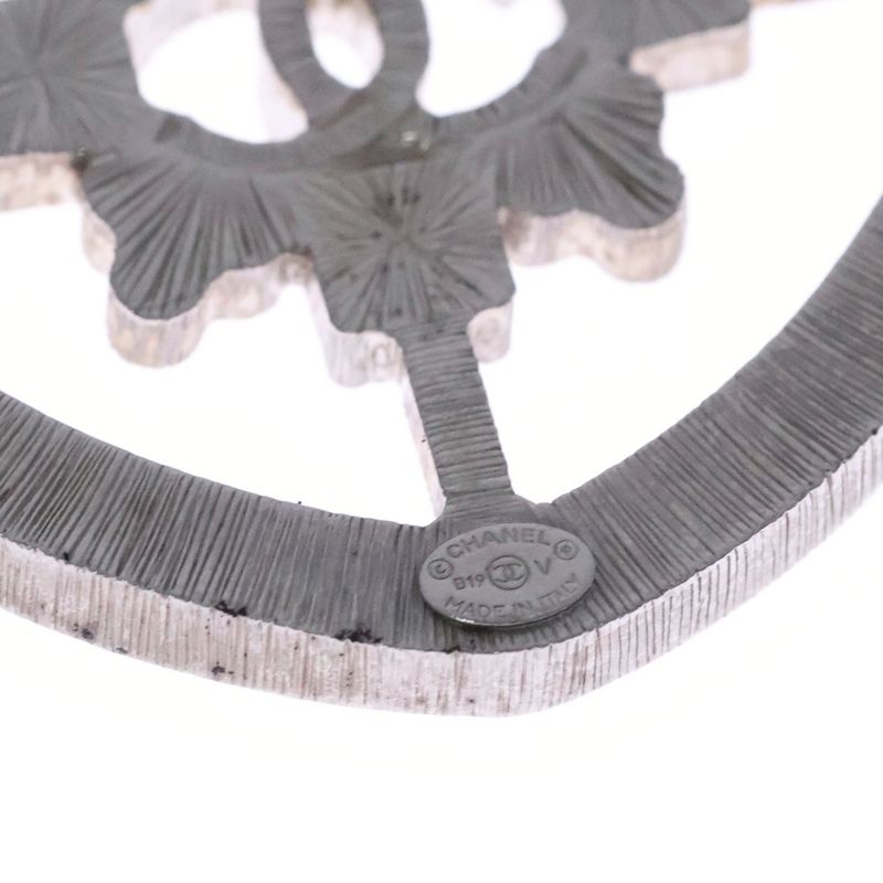 Chanel Coco Rhinestone Cles Brooch Pin Badge Silver