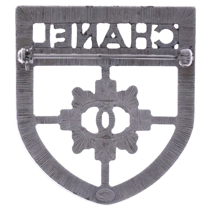 Chanel Coco Rhinestone Cles Brooch Pin Badge Silver