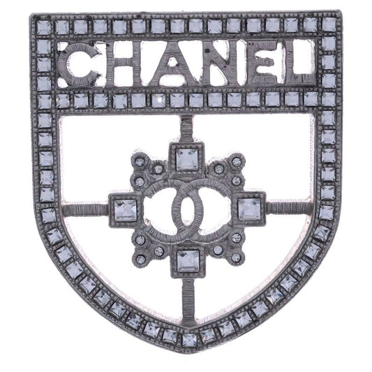 Chanel Coco Rhinestone Cles Brooch Pin Badge Silver