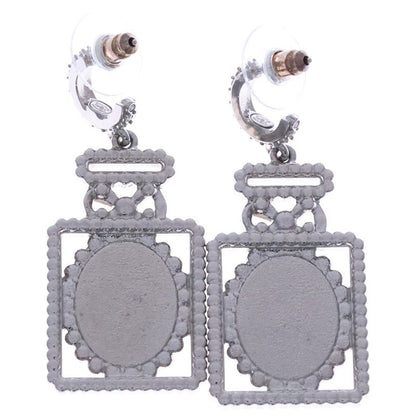 Chanel Coco Mark Perfume Motif Rhinestone Earrings Black X Silver A22B