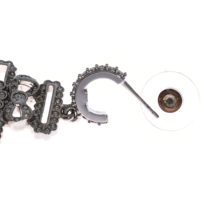 Chanel Coco Mark Perfume Motif Rhinestone Earrings Black X Silver A22B