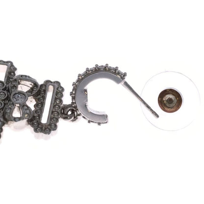 Chanel Coco Mark Perfume Motif Rhinestone Earrings Black X Silver A22B