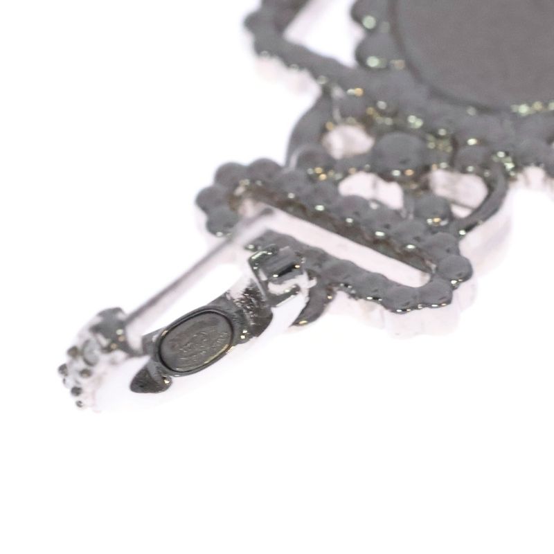 Chanel Coco Mark Perfume Motif Rhinestone Earrings Black X Silver A22B