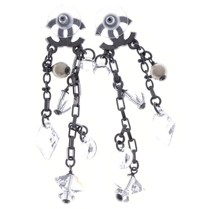 Chanel Coco Mark Rhinestone Swing Earrings Silver C19B