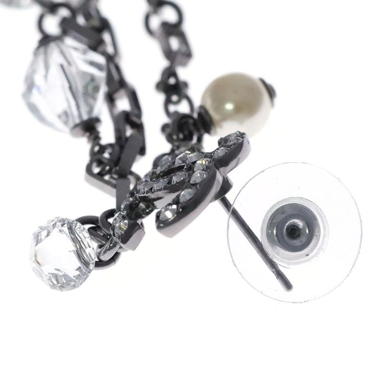 Chanel Coco Mark Rhinestone Swing Earrings Silver C19B