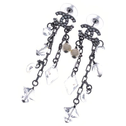 Chanel Coco Mark Rhinestone Swing Earrings Silver C19B