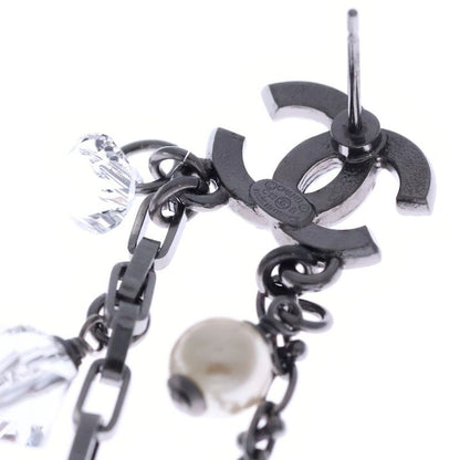 Chanel Coco Mark Rhinestone Swing Earrings Silver C19B