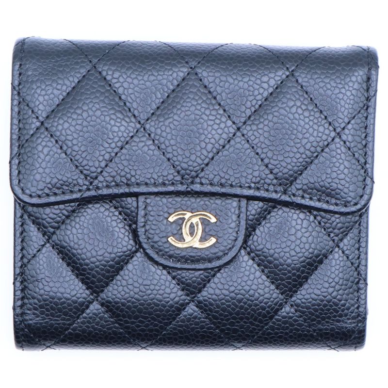 Chanel Coco Mark Caviar Skin Timeless Classic Line Leather Compact Wallet
