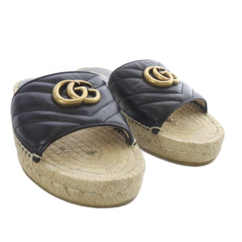 Gucci Sandals Flats GG Marmont Espadrilles 35.5 Black 573028 YO17