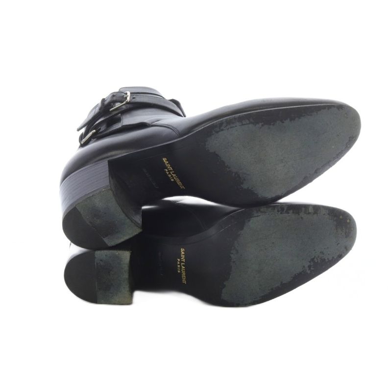 Saint Laurent Paris Belted Wyatt Short Ankle Boots High Heel Leather 35.5 Black