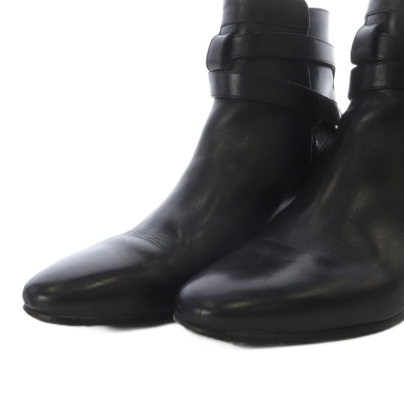 Saint Laurent Paris Belted Wyatt Short Ankle Boots High Heel Leather 35.5 Black