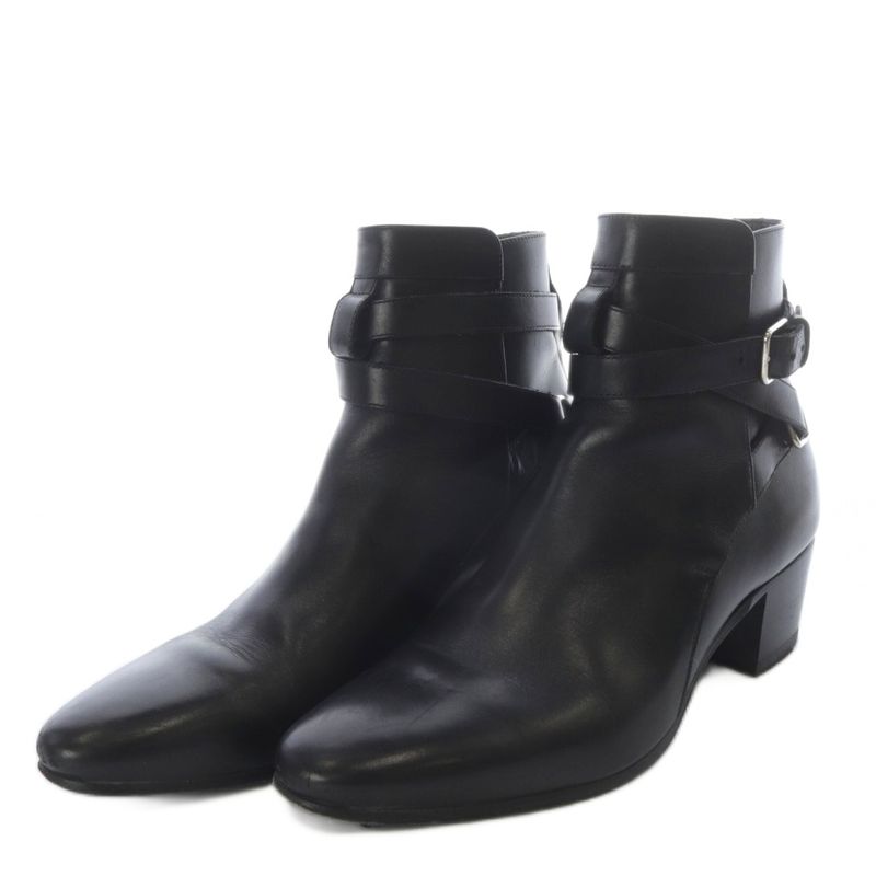 Saint Laurent Paris Belted Wyatt Short Ankle Boots High Heel Leather 35.5 Black