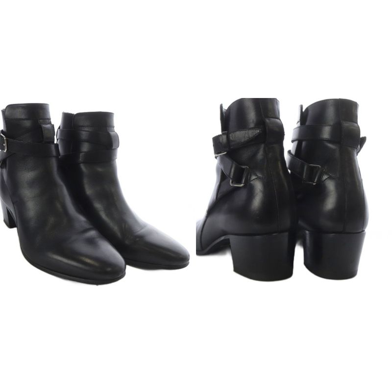 Saint Laurent Paris Belted Wyatt Short Ankle Boots High Heel Leather 35.5 Black