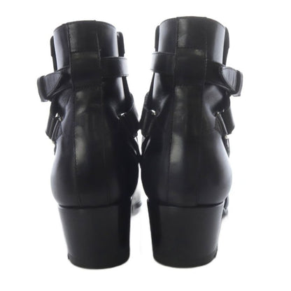 Saint Laurent Paris Belted Wyatt Short Ankle Boots High Heel Leather 35.5 Black