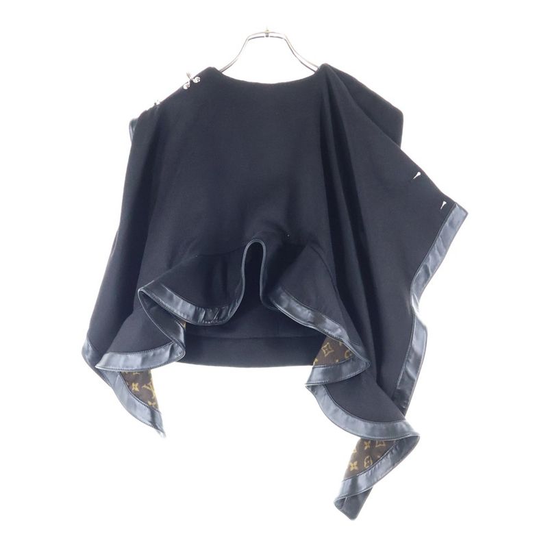 Louis Vuitton Monogram Cashmere Wool Knitted Cape Poncho Jacket Black Women