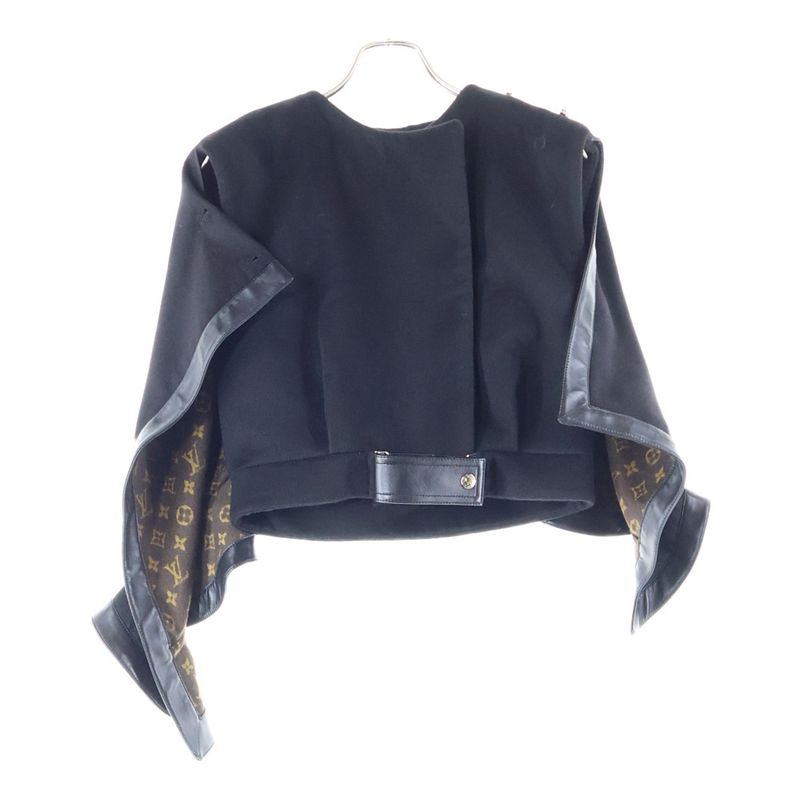 Louis Vuitton Monogram Cashmere Wool Knitted Cape Poncho Jacket Black Women