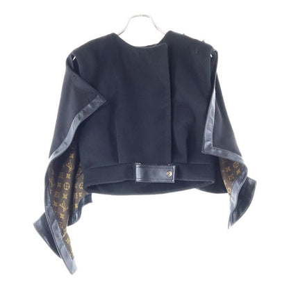 Louis Vuitton Monogram Cashmere Wool Knitted Cape Poncho Jacket Black Women