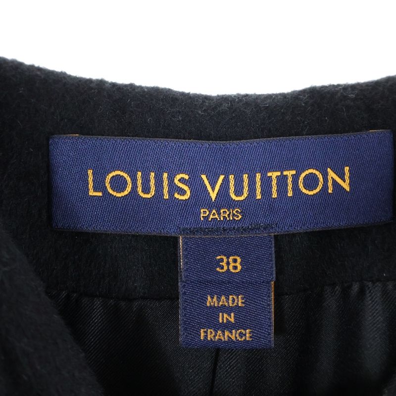 Louis Vuitton Monogram Cashmere Wool Knitted Cape Poncho Jacket Black Women