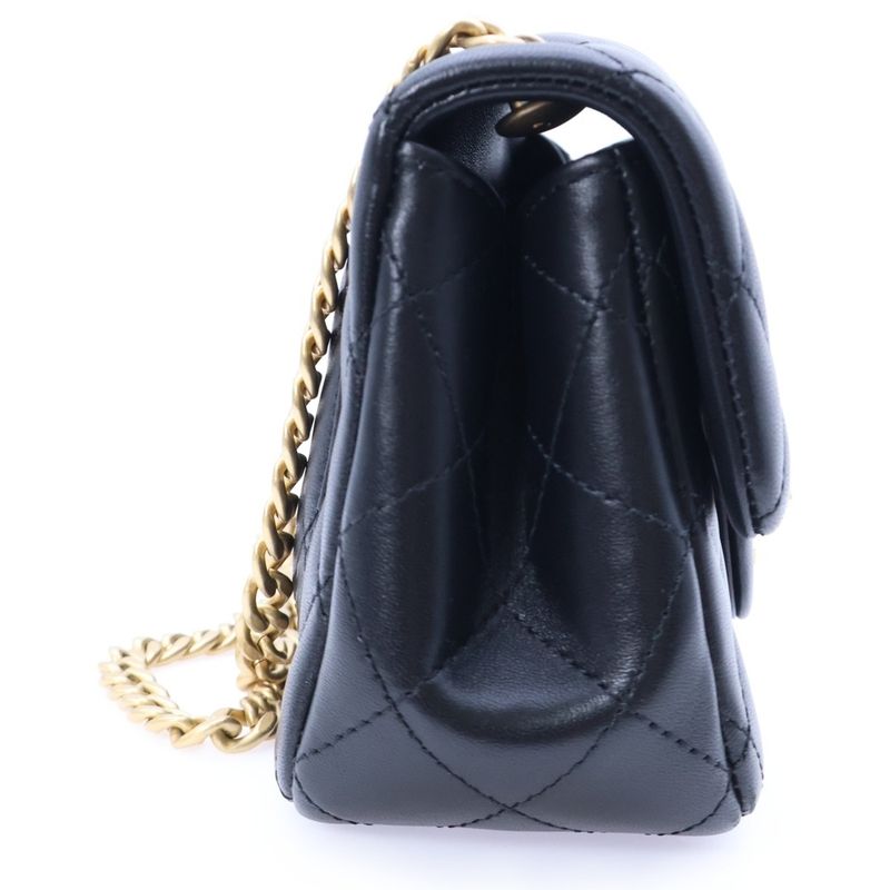 Chanel Mini Matelasse 20 Single Flap Single Chain Shoulder Bag Black Lambskin