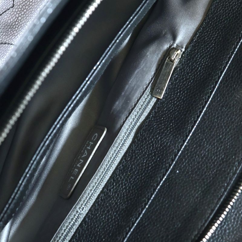 Chanel Matelasse Coco Mark Soft Caviar Skin Leather Chain Shoulder Bag Silver