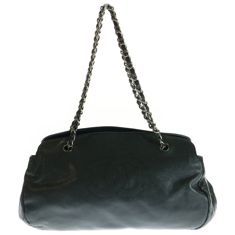 Chanel Matelasse Coco Mark Soft Caviar Skin Leather Chain Shoulder Bag Silver