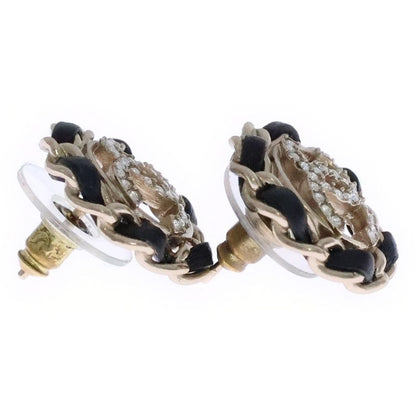 Chanel Coco Mark Rhinestone Earrings Black And Gold Ab8297