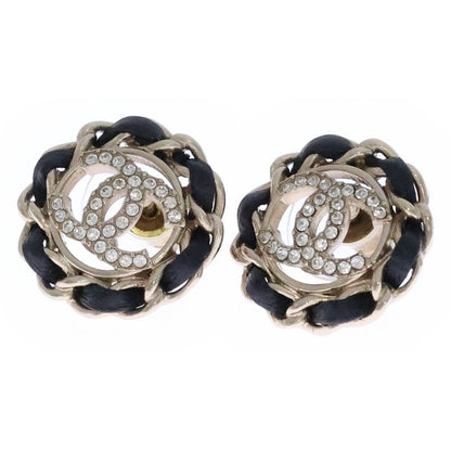 Chanel Coco Mark Rhinestone Earrings Black And Gold Ab8297
