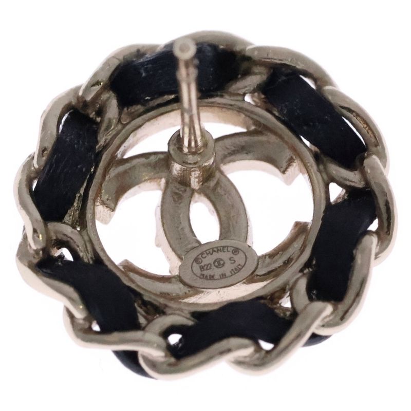 Chanel Coco Mark Rhinestone Earrings Black And Gold Ab8297