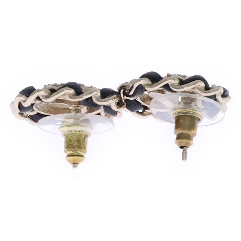 Chanel Coco Mark Rhinestone Earrings Black And Gold Ab8297