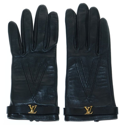 Louis Vuitton Leather Gloves Black Lamb Leather N7211e Gold Hardware