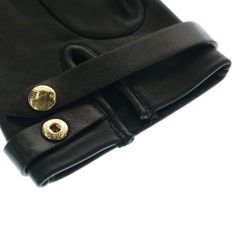 Louis Vuitton Leather Gloves Black Lamb Leather N7211e Gold Hardware