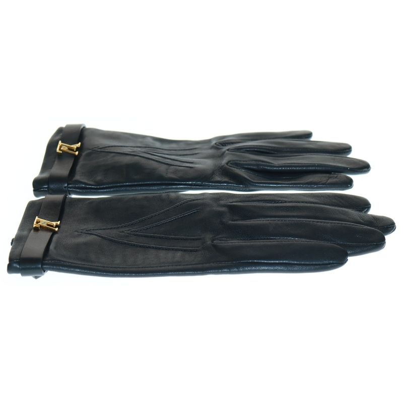 Louis Vuitton Leather Gloves Black Lamb Leather N7211e Gold Hardware