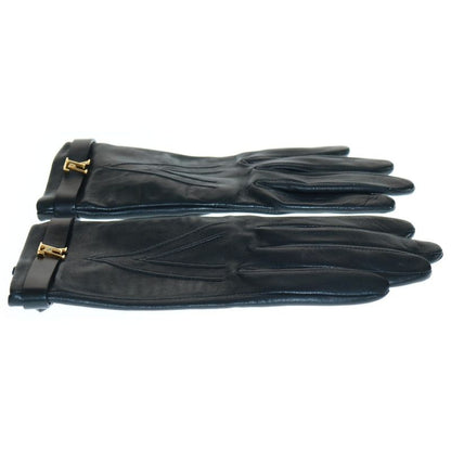 Louis Vuitton Leather Gloves Black Lamb Leather N7211e Gold Hardware