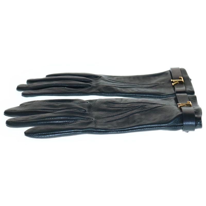 Louis Vuitton Leather Gloves Black Lamb Leather N7211e Gold Hardware