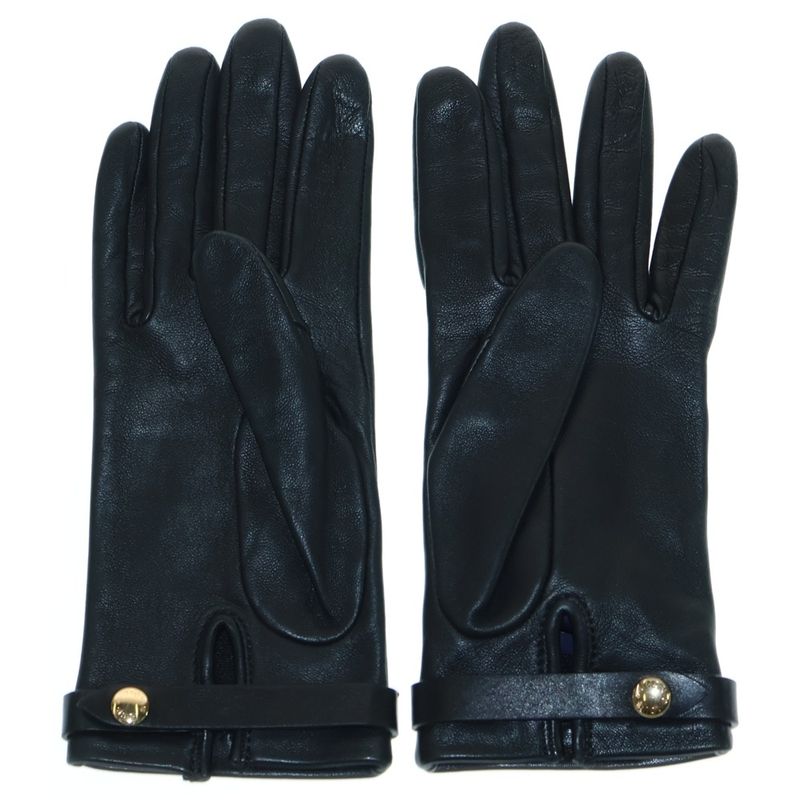 Louis Vuitton Leather Gloves Black Lamb Leather N7211e Gold Hardware