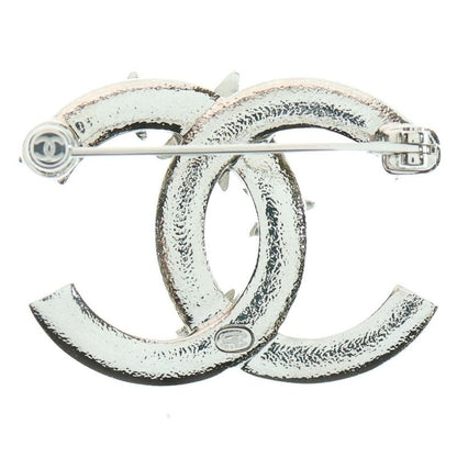 Chanel Coco Mark Star Rhinestone Pearl Brooch Pin Badge Silver