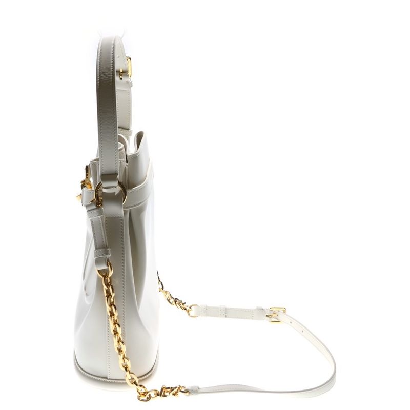 Christian Dior CD Logo Handbag Chain Bag Drawstring Shoulder Bag Medium White