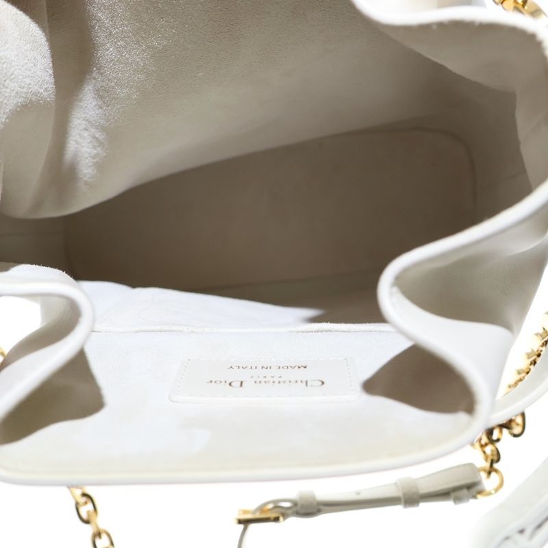Christian Dior CD Logo Handbag Chain Bag Drawstring Shoulder Bag Medium White