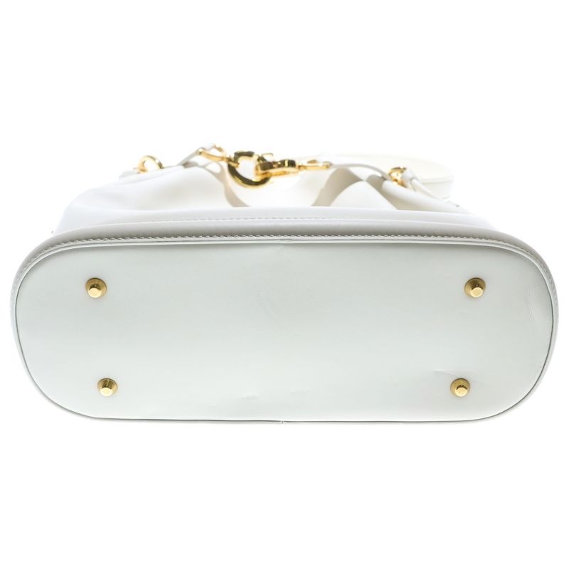 Christian Dior CD Logo Handbag Chain Bag Drawstring Shoulder Bag Medium White