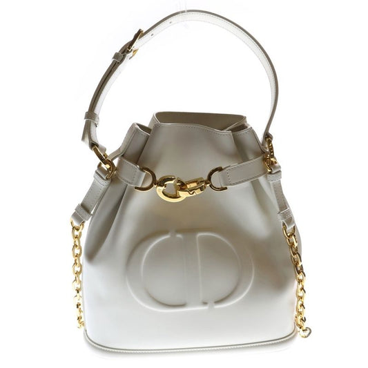 Christian Dior CD Logo Handbag Chain Bag Drawstring Shoulder Bag Medium White