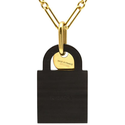 Hermes Necklace Amulet Padlock GM Buffalo Horn GP Black and Gold Cadena with
