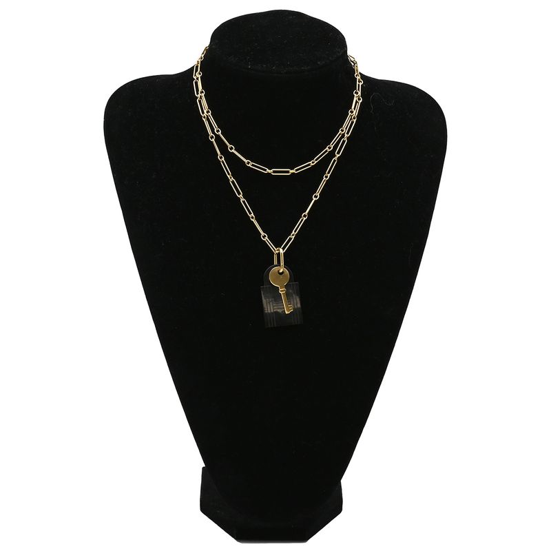 Hermes Necklace Amulet Padlock GM Buffalo Horn GP Black and Gold Cadena with