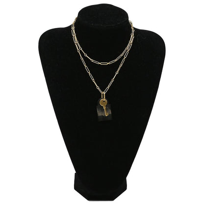 Hermes Necklace Amulet Padlock GM Buffalo Horn GP Black and Gold Cadena with