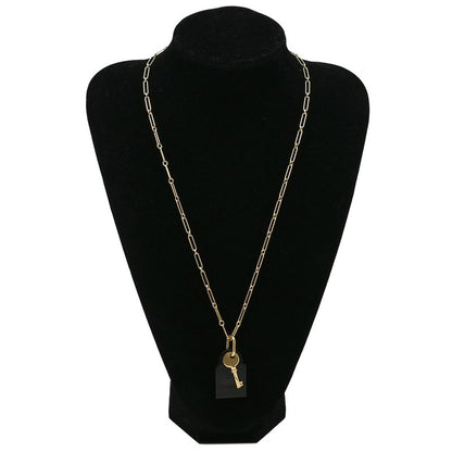 Hermes Necklace Amulet Padlock GM Buffalo Horn GP Black and Gold Cadena with