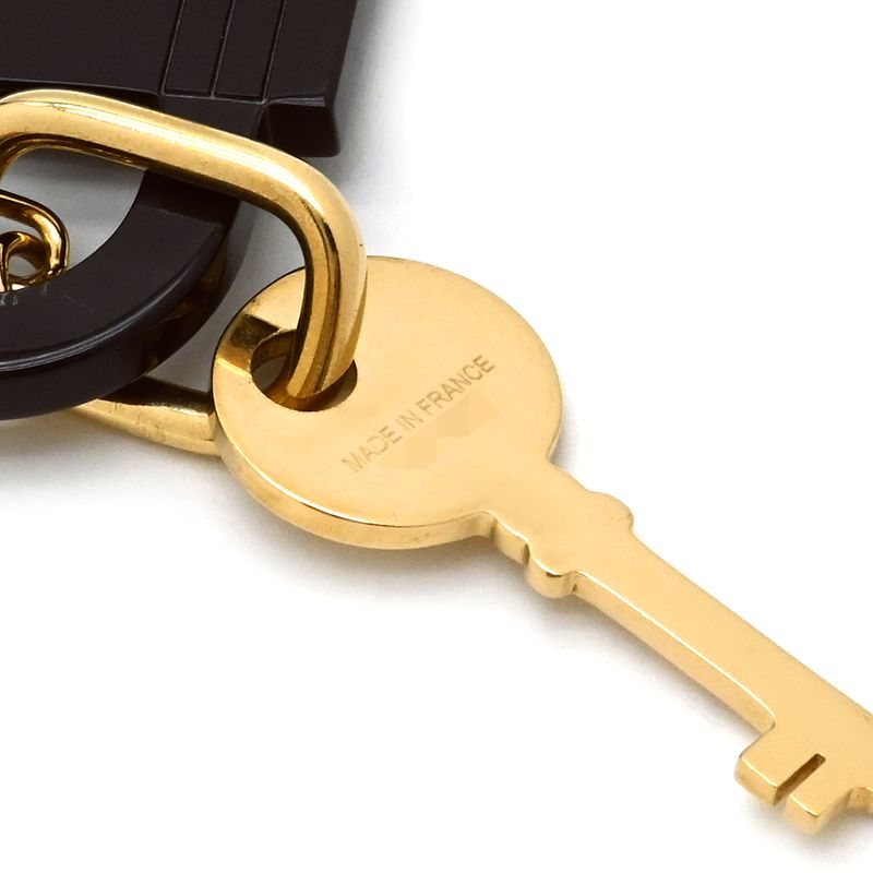 Hermes Necklace Amulet Padlock GM Buffalo Horn GP Black and Gold Cadena with