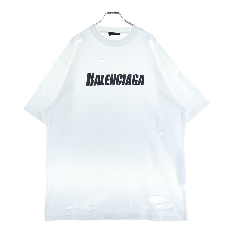 Balenciaga 21SS Caps Destroyed Flatground Tee Destroyed Crew Neck Short Sleeve