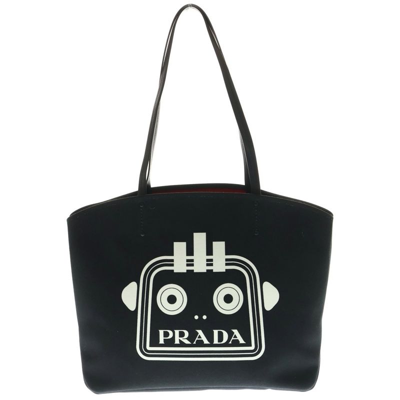 Prada Canapa Logo Print Tote Bag Black And White Canvas 1bg220