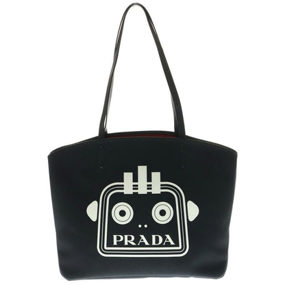 Prada Canapa Logo Print Tote Bag Black And White Canvas 1bg220