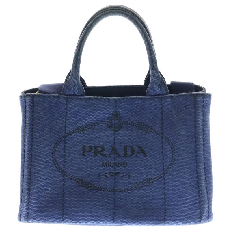 Prada Canapa 2WAY Handbag Shoulder Bag Blue Canvas B2439g Gold Hardware